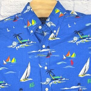 Polo Ralph Lauren Mens Classic Fit Sailboat Nautical Shirt Blue Cotton Medium